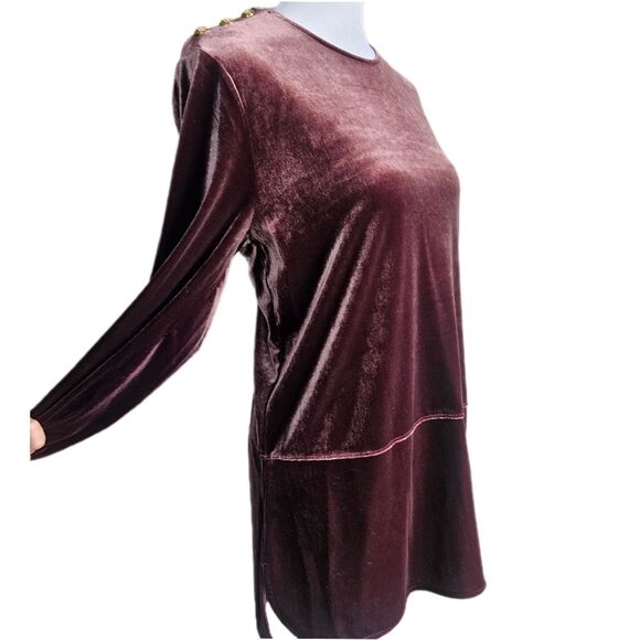Lauren Ralph Lauren Velvet Peplum Tunic Blouse Women's Large Mauve Pink Buttons - Picture 3 of 13